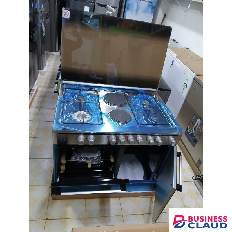 Haier 60 × 90 Standing Cooker 4 Gas +2 Electric, 1 Wok Burner & Gas Cylinder Compartment - Silver