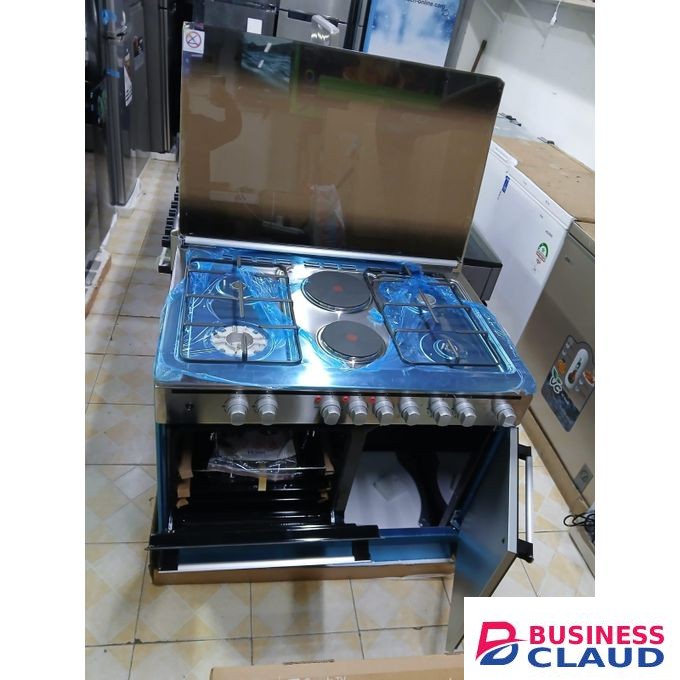 Haier 60 × 90 Standing Cooker 4 Gas +2 Electric, 1 Wok Burner & Gas Cylinder Compartment - Silver