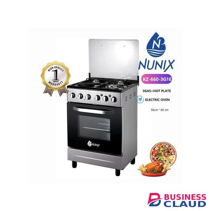 Nunix 50 * 60cm Cookers 3 Gas, 1 Hotplate Electric Oven 3 Gas, Electric Oven - Grey