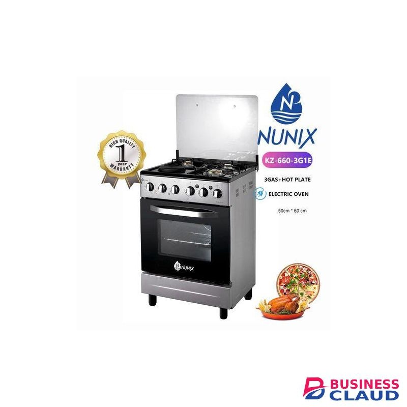 Nunix 50 * 60cm Cookers 3 Gas, 1 Hotplate Electric Oven 3 Gas, Electric Oven - Grey