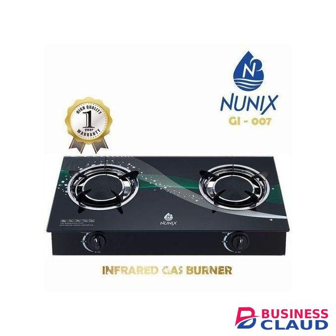 Nunix Low Gas Consumption Two Burner Glass Top Infrared Gas Stove