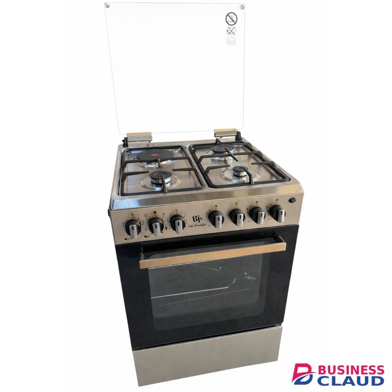 BJS Cooker, Elite 60x60 3+1 Electric/Gas Cooker ,Turbo Fan, CAST pan support - Oven 60L Capacity I-6011T Silver