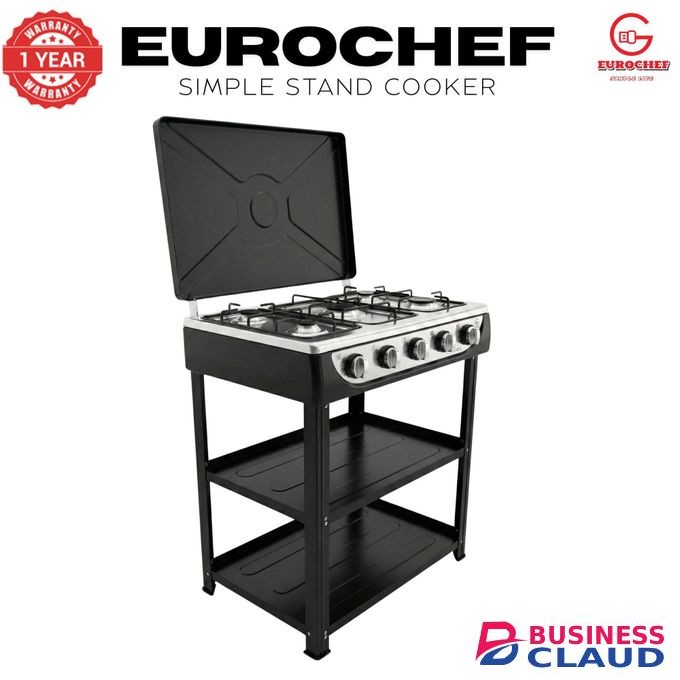 Eurochef EC-6015 Deluxe Gas Stove – 5 Gas Burners, Storage Shelves, Die Cast Aluminum Seat, Thick Body