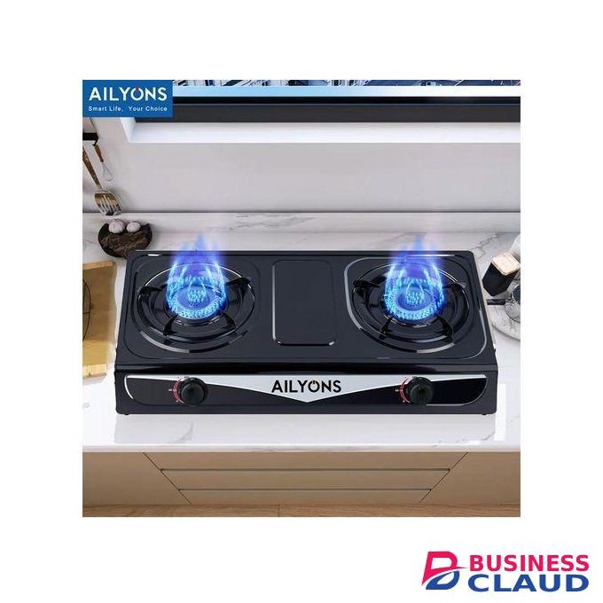 AILYONS Auto ignition Table Top Double STAINLESS STEEL Burner Gas Stove Cooker - BLACK