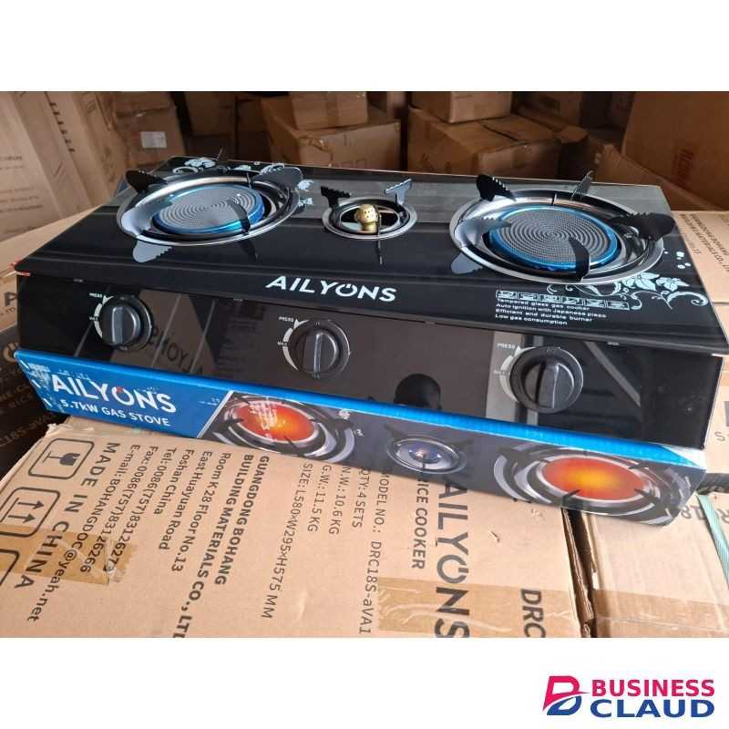 AILYONS 3 Burner Infrared Cooker with Auto Ignition, Efficient Durable Burners, Low Gas Consumption, Safe and Easy to Use Kitchen Gas Stove for Home Cooking