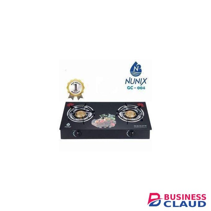 Nunix Glass Top 2 Burner Gas Stove, Free Gas Pipe + 6Kg Regulator