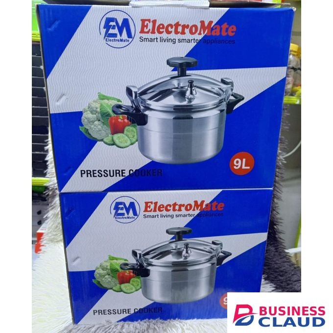 ElectroMate 9L Pressure Cooker – 9 Liter Heavy Duty Stainless Steel Pressure Cooker for Fast Cooking, Safety Valve, Heat Resistant Handles, Suitable for Gas Stove & Induction