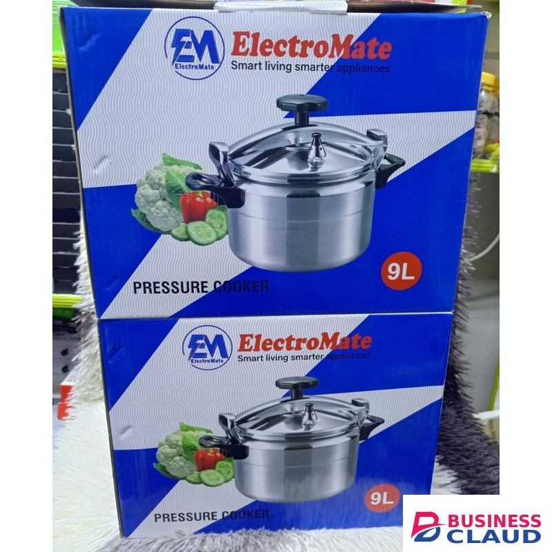 ElectroMate 9L Pressure Cooker – 9 Liter Heavy Duty Stainless Steel Pressure Cooker for Fast Cooking, Safety Valve, Heat Resistant Handles, Suitable for Gas Stove & Induction