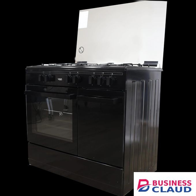 VON 5 Gas burners, 90×60 freestanding cooker ,wok burner shiny Enamel pan support plus free gas regulator (VCF965031NSK)