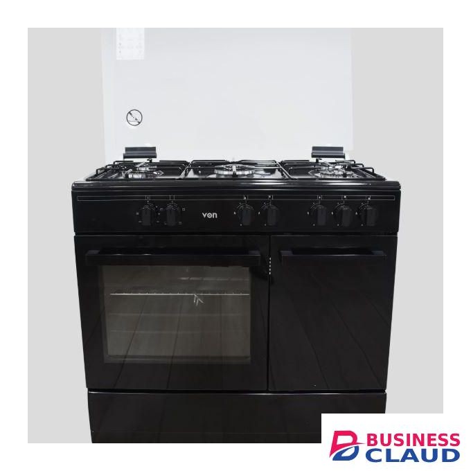 VON 5 Gas burners, 90×60 freestanding cooker ,wok burner shiny Enamel pan support plus free gas regulator (VCF965031NSK)