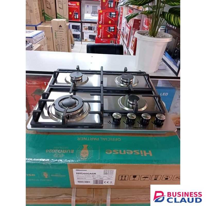 Hisense 60cm 4-Gas Built-In Cooker with Wok Burner, Automatic Ignition, Stainless Surface, and Gas Sensor