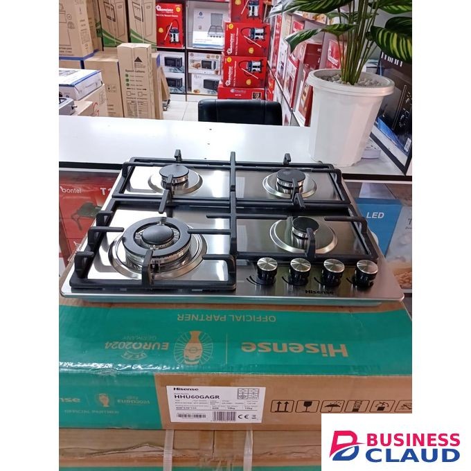 Hisense 60cm 4-Gas Built-In Cooker with Wok Burner, Automatic Ignition, Stainless Surface, and Gas Sensor