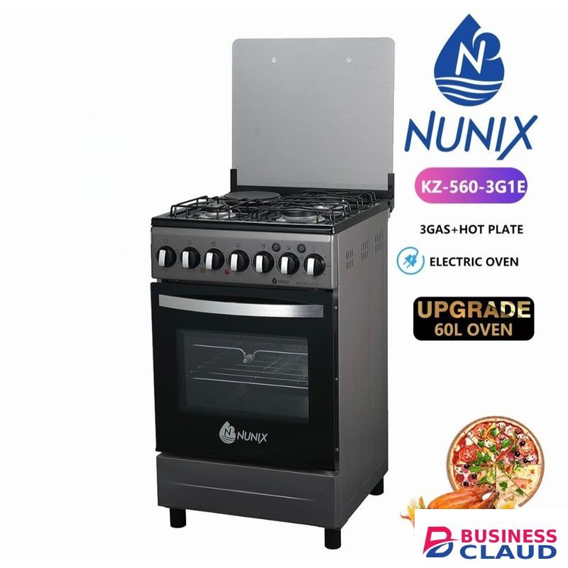 Nunix 3 Gas Burners + 1 Hotplate Cooker With Electric Oven And Rotisserie