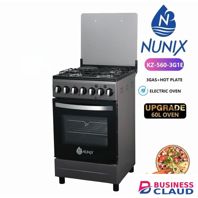 Nunix 3 Gas Burners + 1 Hotplate Cooker With Electric Oven And Rotisserie