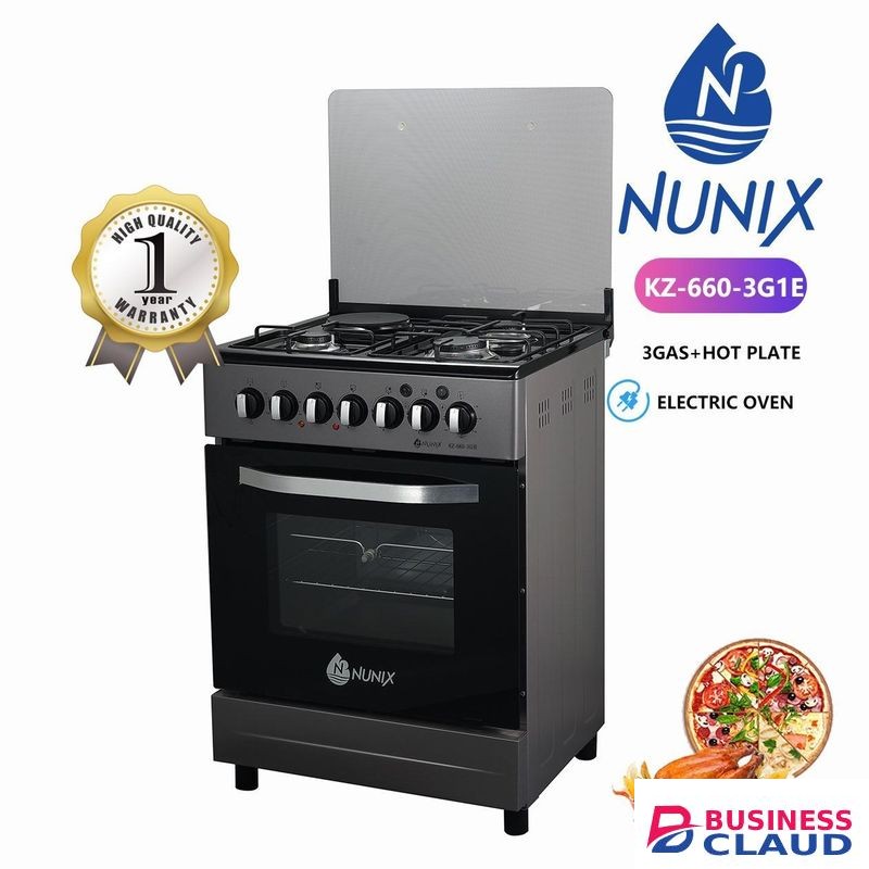 Nunix 60 by 60 3+1 Gas Burners+ 1 Electric Hotplate,Electric Oven Cooker(1YEAR WARRANTY)