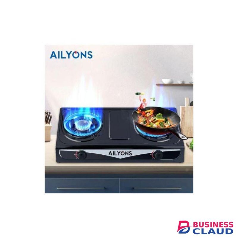 AILYONS Stainless Steel Double Burner Gas Cooker Table Top Gas Stove - Black
