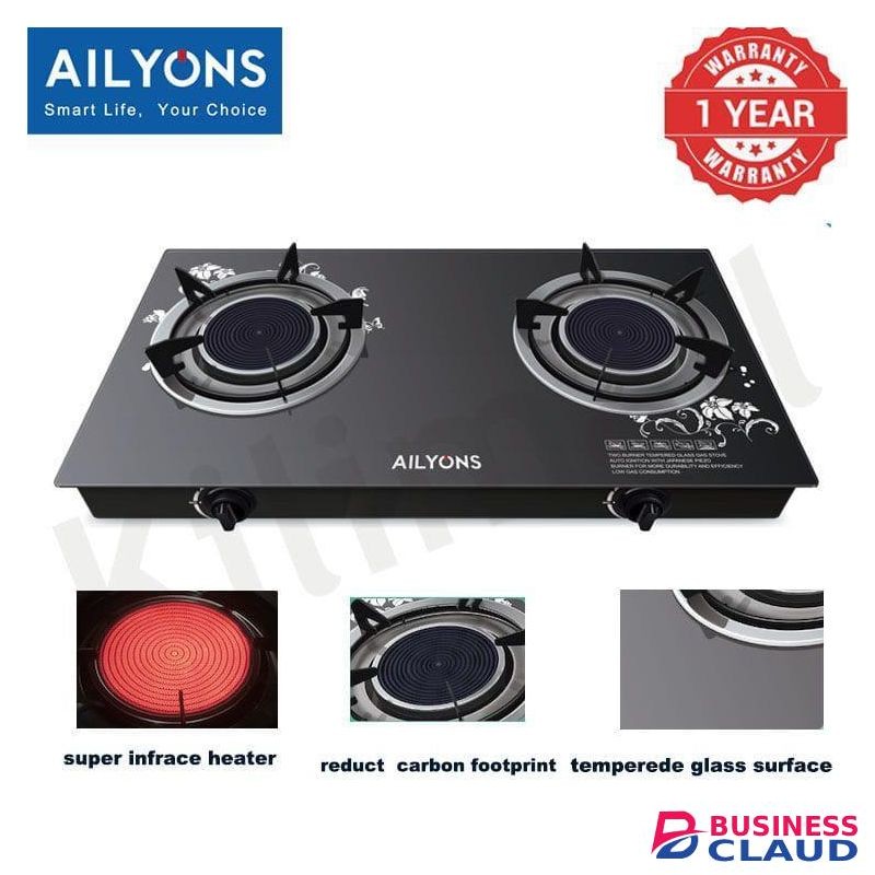 AILYONS 2-Burner Infrared Glass Top Gas Cooker
