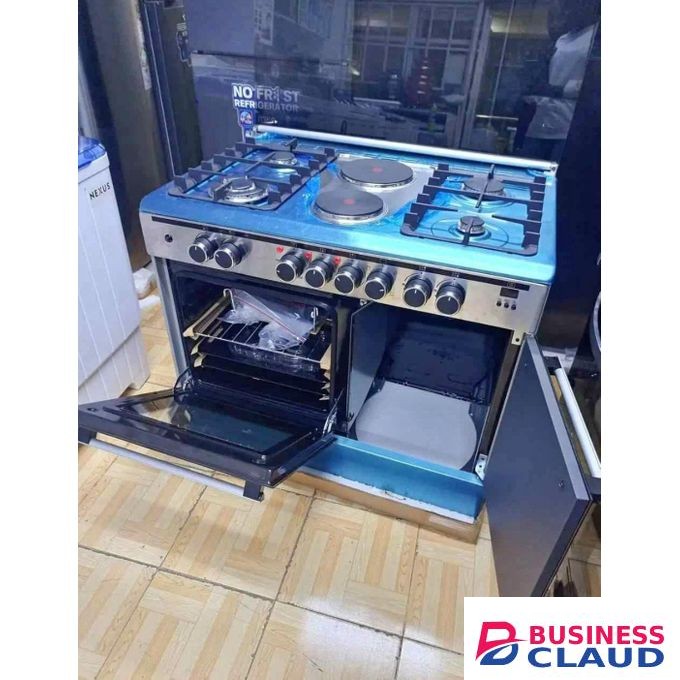 Haier Freestanding 60x90 Cooker – 4 Gas Burners + 2 Electric Hotplates, Oven with Sensor and Storage Compartment
