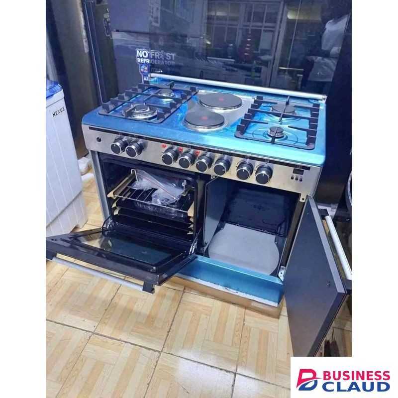 Haier Freestanding 60x90 Cooker – 4 Gas Burners + 2 Electric Hotplates, Oven with Sensor and Storage Compartment