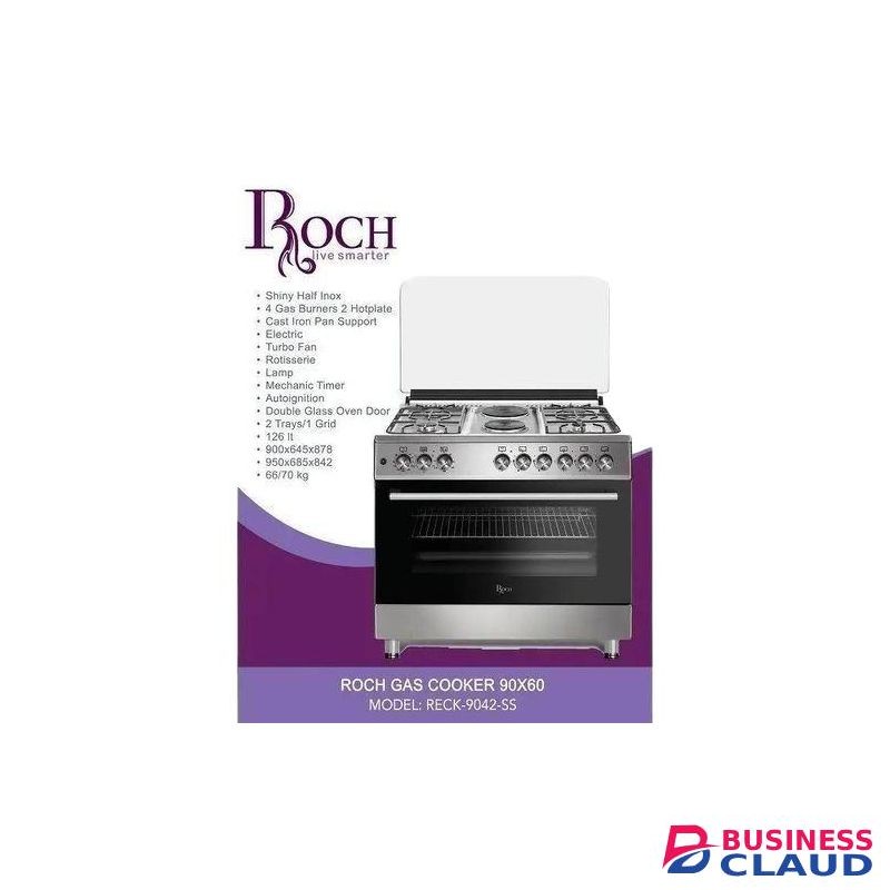 Roch 60×90 Cooker 4 Gas + 2 Electric Plates, Electric Oven