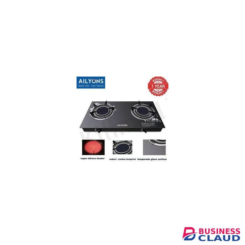 AILYONS GS005A-1, 2 Burner Glass Top Gas Cooker