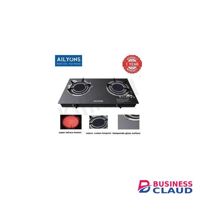 AILYONS GS005A-1, 2 Burner Glass Top Gas Cooker