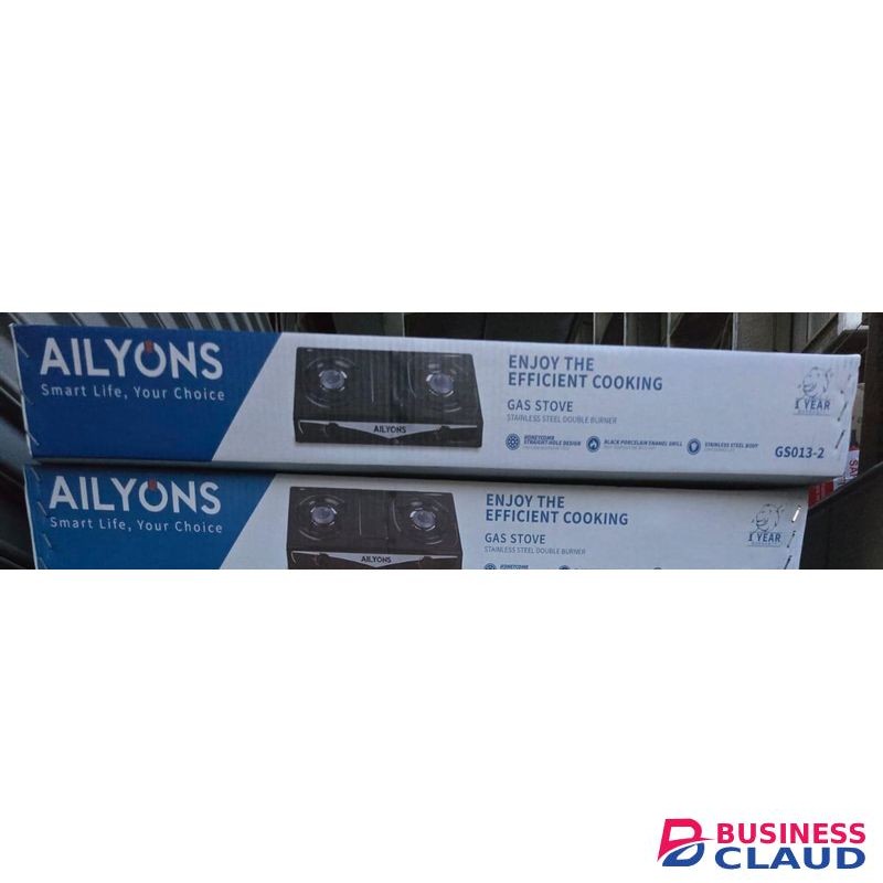 AILYONS 2 Gas Cooker Stainless Steel Double Burner Black (1YR WRTY)