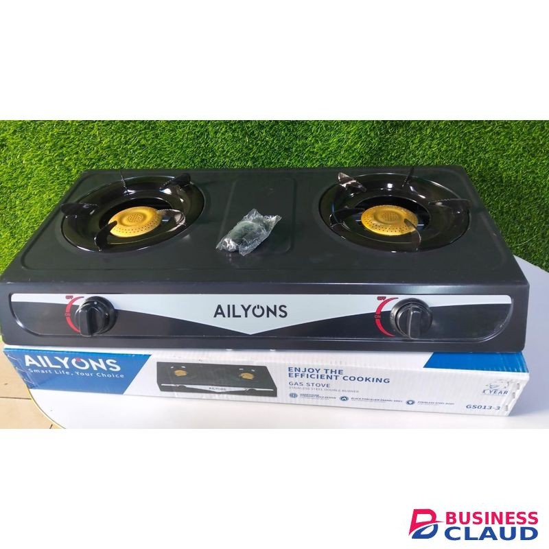 AILYONS AILYONs-Two Burner Black Auto Ignition Table Top Gas Cooker for Mabati Homes – Portable, Durable, High Efficiency, Safe, Easy to Use, Perfect for Cooking and Outdoor Use