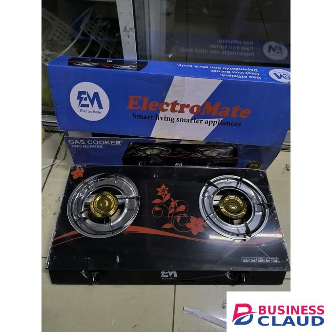 ElectroMate Glass Double Burner Cooker High Efficiency Gas Stove with Tempered Glass Top, Energy-Saving Design, Easy Cleaning and Safe Flame Control