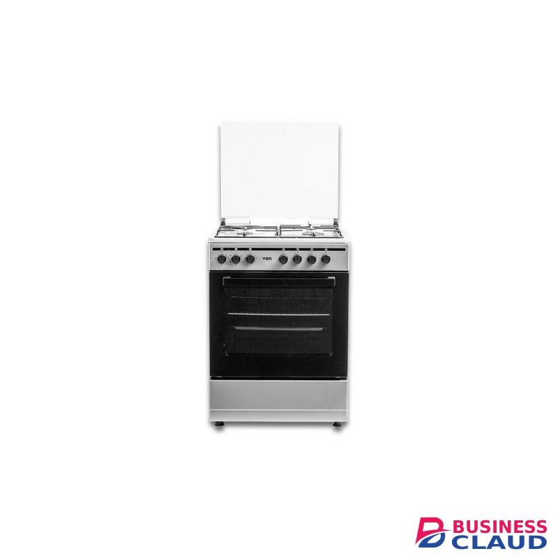 VON Cooker 3 Gas + 1 Electric Thick Enamel Inox Grey With Flame Failure Device AND Electric OVEN