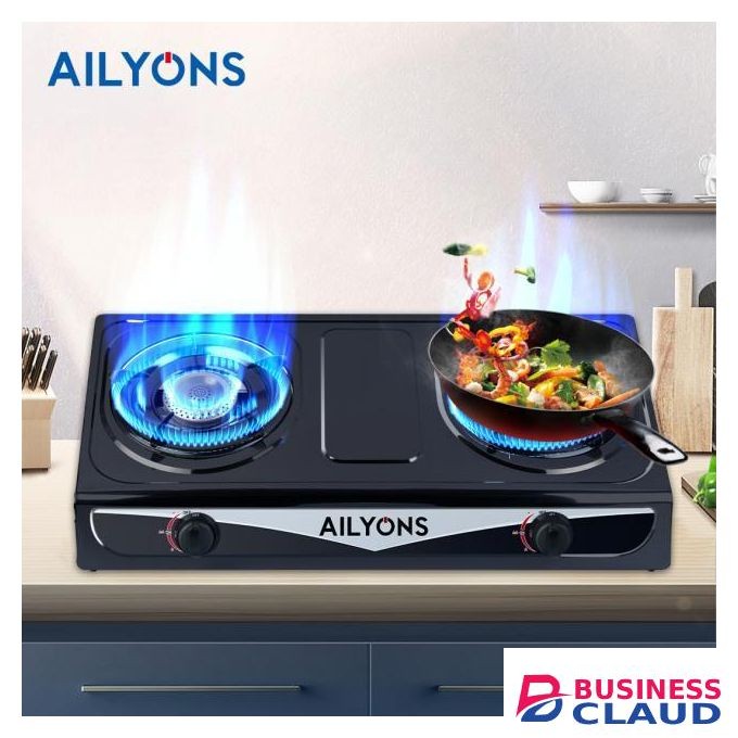 AILYONS Double Burner Stainless Steel Table Top Gas Cooker
