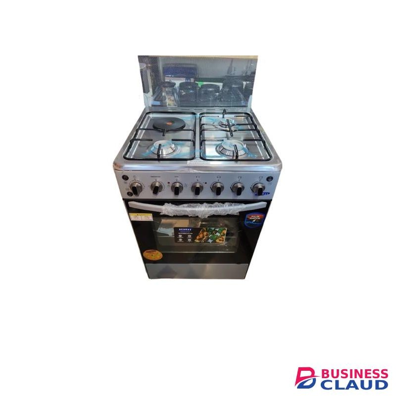 Ecomax Cooker 3 Gas Burners + 1 Hotplate With Electric Oven With Free Gifts 60x60cm Silver
