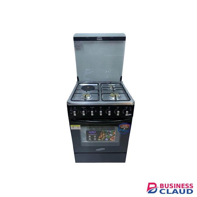 Ecomax Cooker 3 Gas Burners + 1 Hotplate With Electric Oven With Free Gifts 60x60cm Black