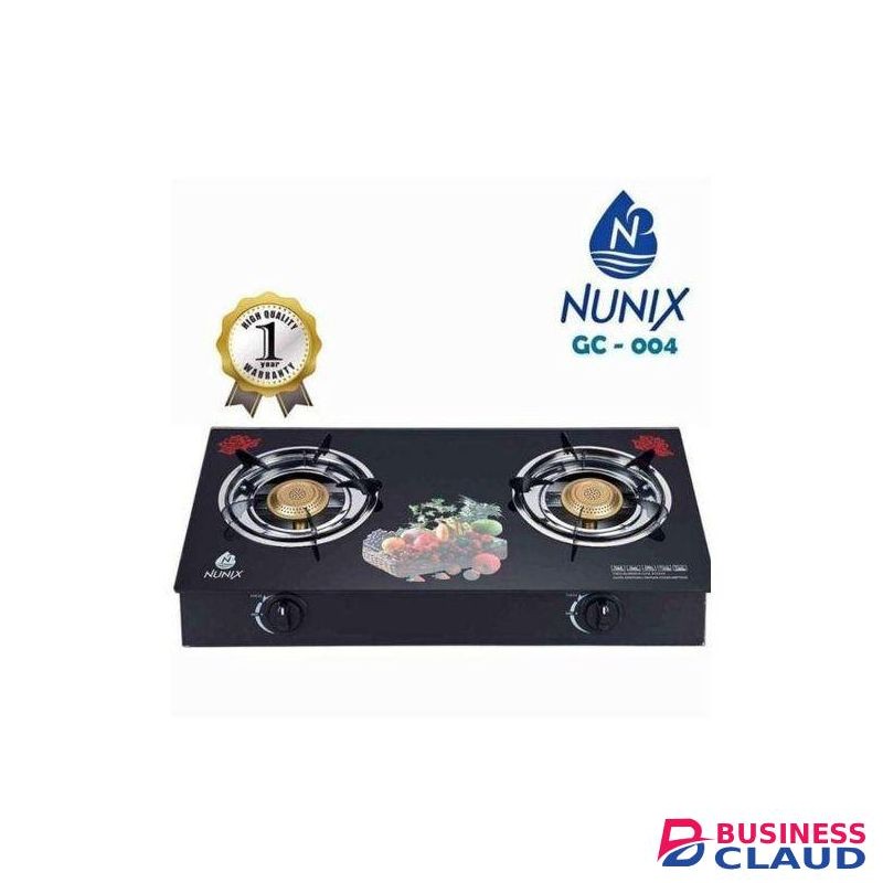 Nunix Glass Top Double Burners Gas Cooker 1yr Warranty