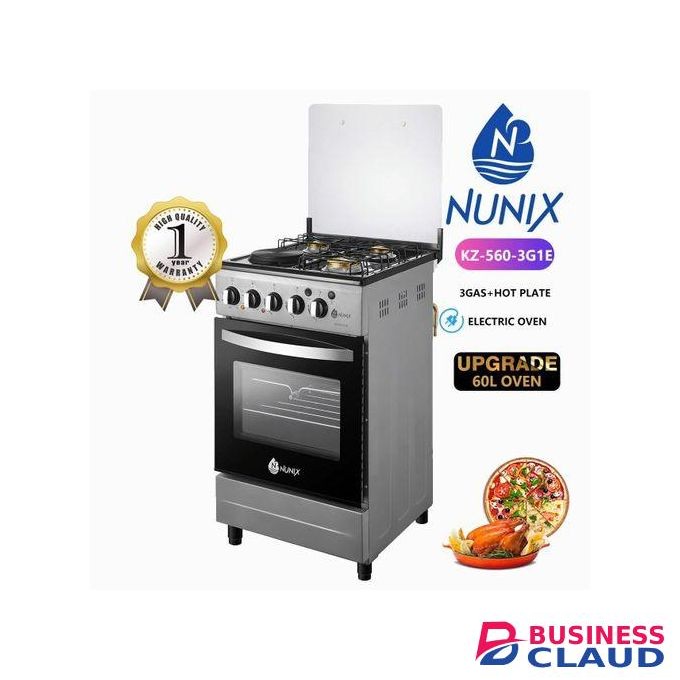 Nunix 3 Gas Burner, Hotplate With Electric Oven Of 60L Oven