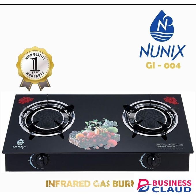 Nunix Nunix-2 Burner Glass Infrared Stove GI-004, High-Efficiency Dual Burner Cooktop with Durable Glass Surface, Energy-Saving Infrared Heating, Easy-to-Clean Design for Modern Kitchens
