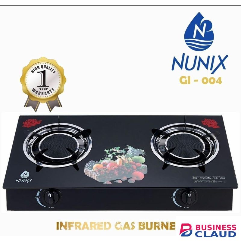 Nunix Nunix-2 Burner Glass Infrared Stove GI-004, High-Efficiency Dual Burner Cooktop with Durable Glass Surface, Energy-Saving Infrared Heating, Easy-to-Clean Design for Modern Kitchens