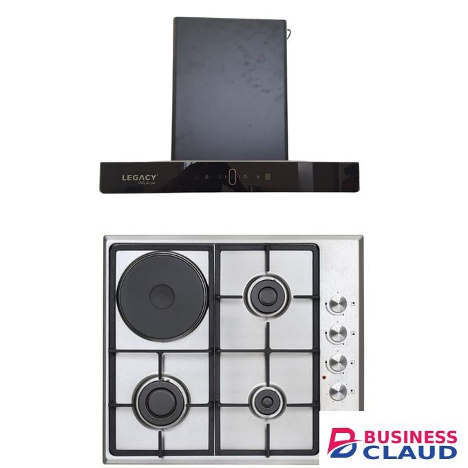 Legacy Built In Cooker Hob 3G+1E Gas Stainless Steel Cooker with Hood Chimney Automatic Ignition Free Regulator + delivery Pipe 1yr Warranty