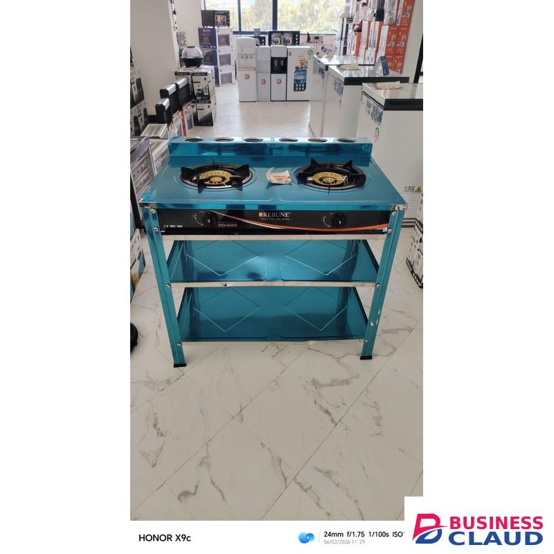 Rebune 2 Burner Gas Stove with Double Shelves