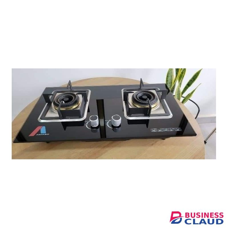 2-Burner Tempered Glass Gas Stove with Central Flame Control – Compact Countertop Design