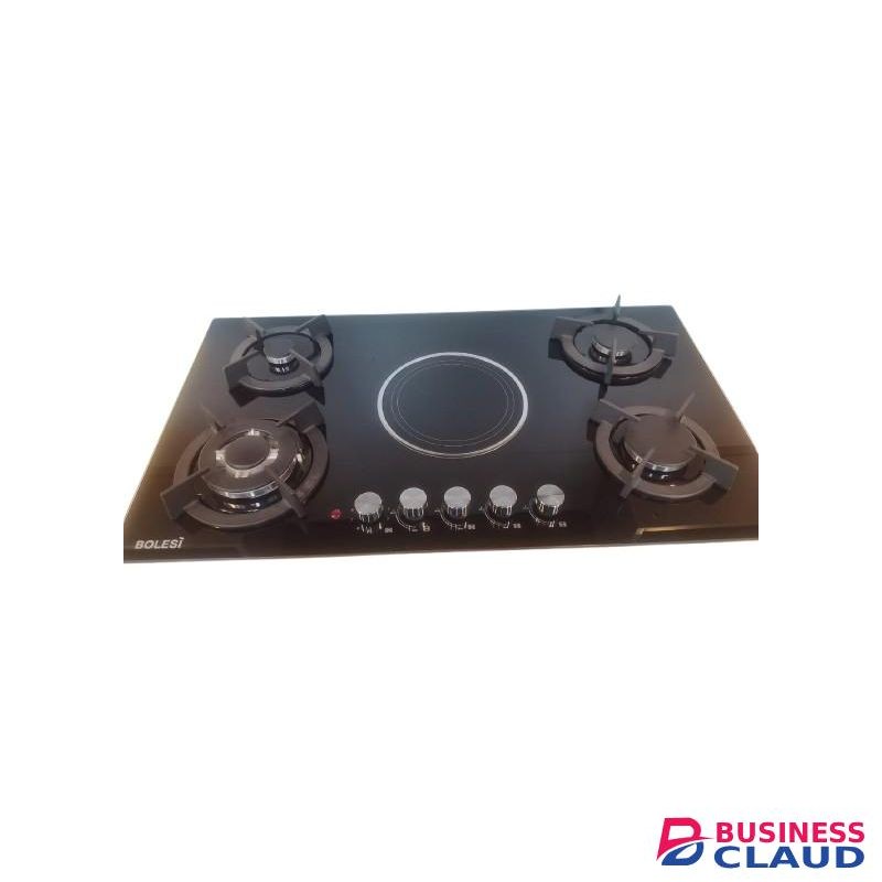 Bolesi hob 4 gas burners +1 infrared electric with gas sensor and wok burner glass tampered inbuilt gas hod