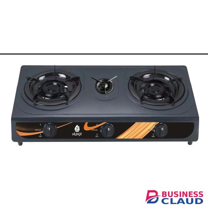 Nunix ST-002 Table Top Double Burner Gas Stove – Steel Top with Auto Ignition