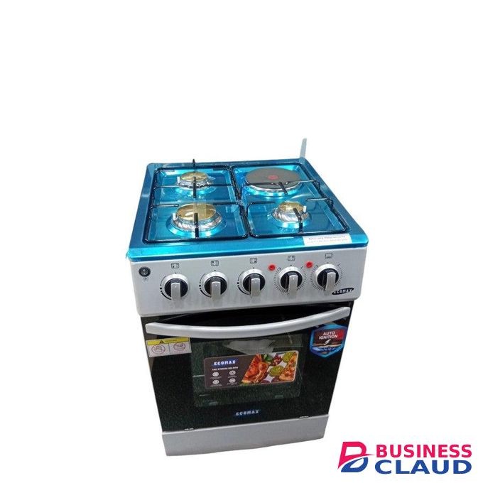 Ecomax Cooker 50x55cm 3 Gas Burners + 1 Hotplate Cooker Silver