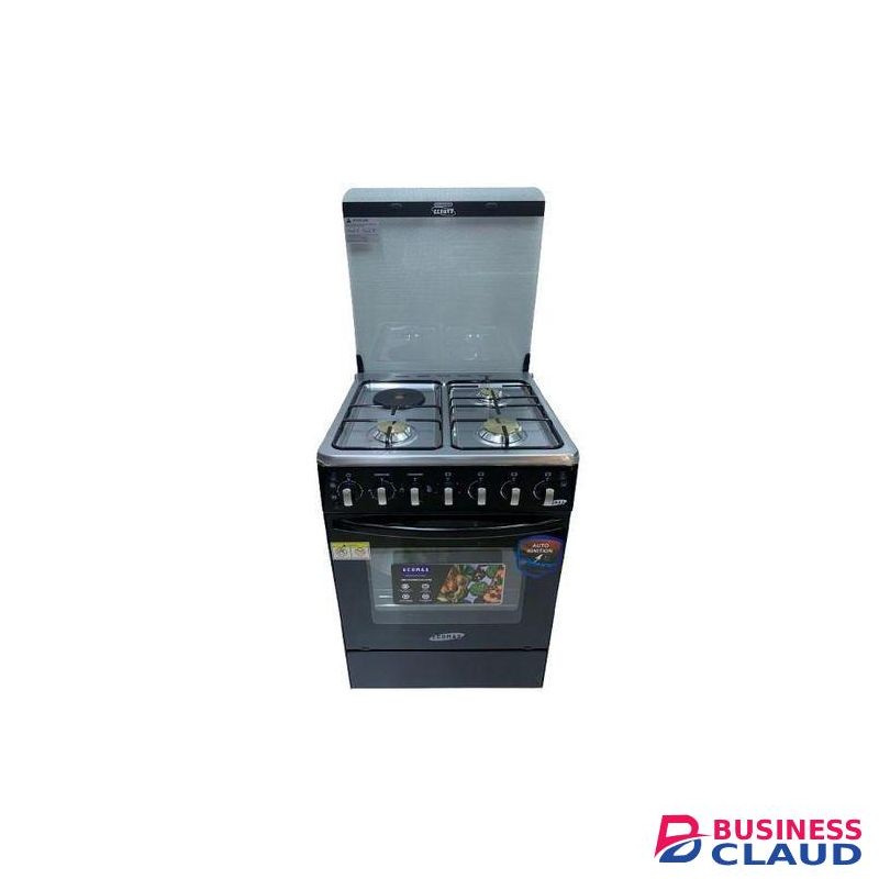 Ecomax 3 Gas Burners + 1 Hotplate With Electric Oven 60x60cm Black