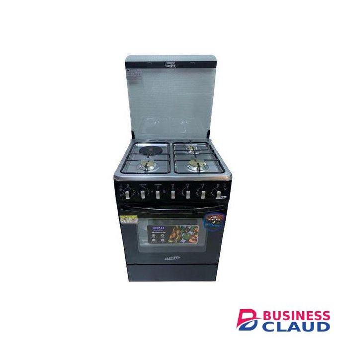 Ecomax 3 Gas Burners + 1 Hotplate With Electric Oven 60x60cm Black
