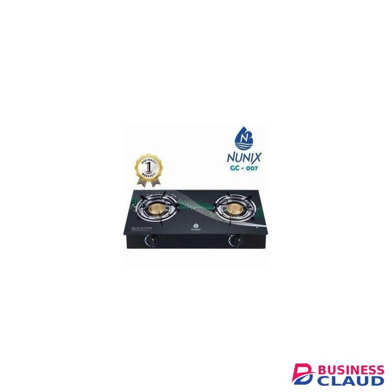 Nunix Glass TOP Table Top TWO Burner Gas Stove -Black