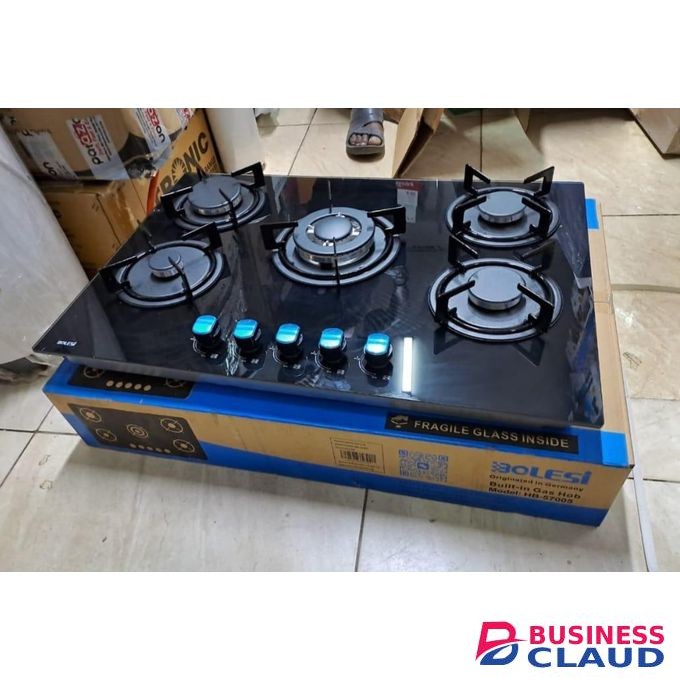 Bolesi Inbuilt 5 burner full gas tampared glass cooker