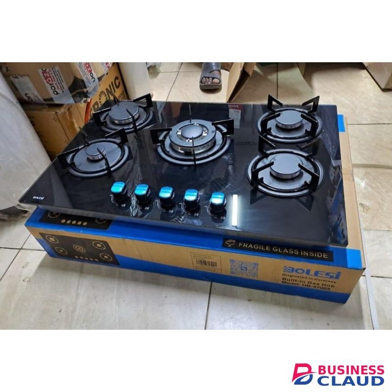 Bolesi Inbuilt 5 burner full gas tampared glass cooker