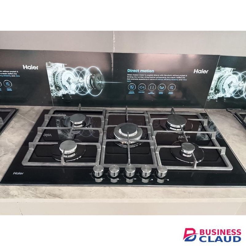 Haier 5-Burner Built-In Cooker HOB-s775B – Premium 75cm Black Glass Gas Hob