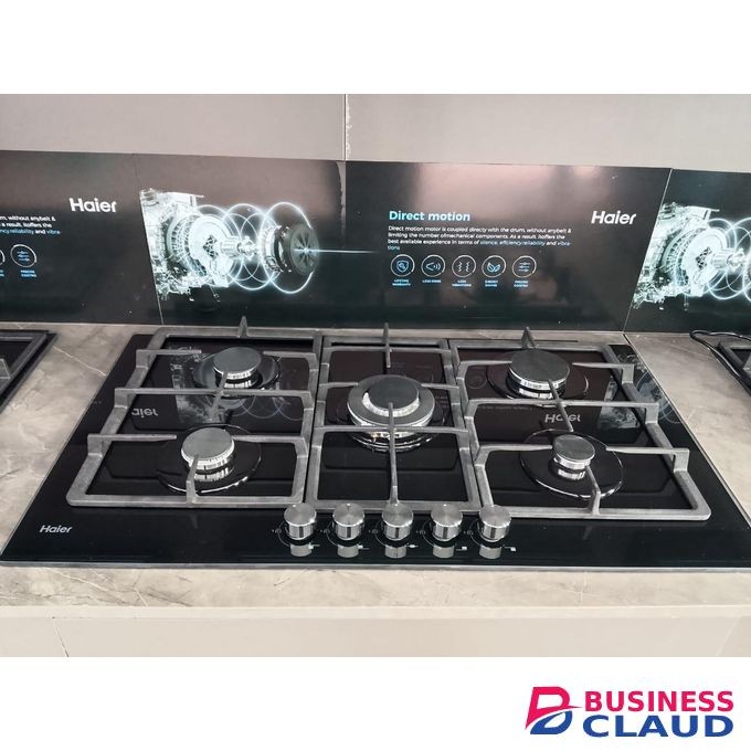 Haier 5-Burner Built-In Cooker HOB-s775B – Premium 75cm Black Glass Gas Hob